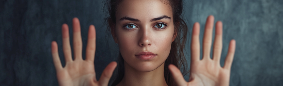 confident woman holding hands up