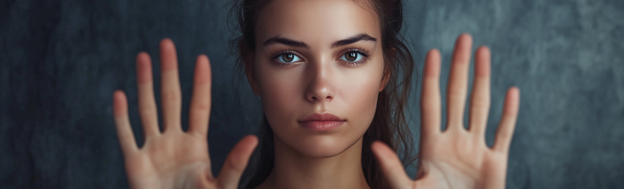 confident woman holding hands up