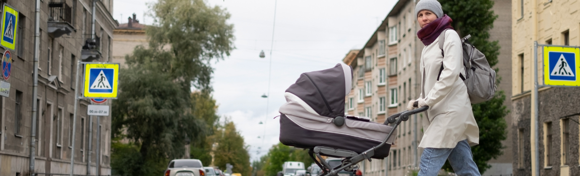 mom crossing street with stroller